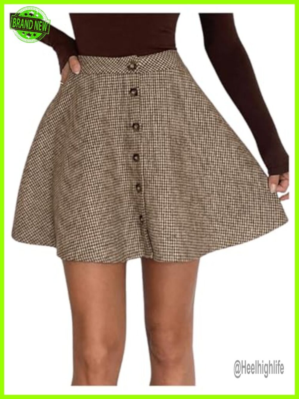 Women's Vintage Plaid Button Front Mini Skirt High Rise A Line Pleated